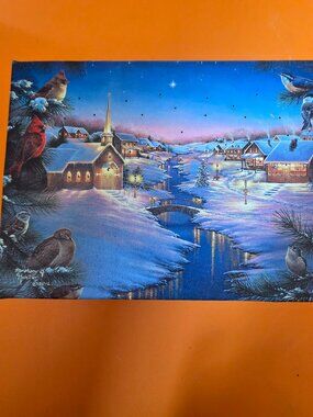 Village houses in winter Christmas art scene painted led lighted display decor